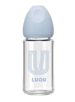 Buy Glass Feeding Bottle Wide Neck 240ml Blue in Saudi Arabia