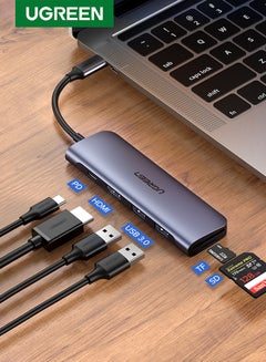 Buy USB C Hub 6-IN-1 Type C to HDMI 4K 30Hz Adapter with 2 USB 3.0 Ports SD/TF Card Reader 100W USB-C Power Delivery Aluminum for MacBook Pro/Air iPad Pro Air XPS Grey in UAE