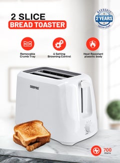 Buy 2 Slice Bread Toaster - Removable Crumb Tray| One Touch Cancel Button | 6 Browning Setting Control 700 W GBT36515N White in Saudi Arabia