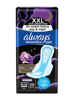 اشتري Dreamzz Pad Maxi Thick, Night Long Sanitary Pads With Wings, 20 Pieces في الامارات