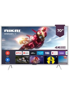 Buy 70 Inch Smart LED TV, Frameless Design, Built-In Wi-Fi, Smart Apps Shahid, YouTube, Netflix, Amazon, HDMI And USB Connectivity, Quad-Core, 1GB RAM, 8 GB Memory, Auto Power Off UHD70SLED Silver/Black in UAE