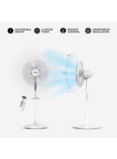 Buy 16 Inch Pedestal Fan With Remote And Timer, T" Class Motor, High-Performance Copper Motor, 7.5 Hours Timer, Wide Oscillation, 3 Speeds, Energy-Efficient, For Home And Office 45 W NPF1634RT White in UAE
