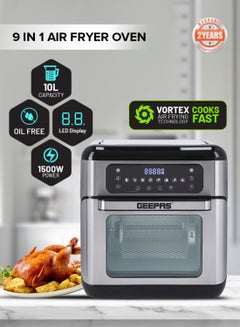 Buy Air Fryer Oven Digital 9-In-1 Convection Air Fryer 10 L| Toaster Oven Combo Rotisserie & Dehydrator| Oil-Free Countertop Oven With Led Digital Touchscreen| 90 Min Timer 10 L 1500 W GAF37518 Silver/Black in UAE