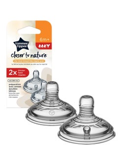 Buy Pack Of 2 Closer To Nature Baby Bottle Soft Silicone Thick Flow Teats 6 Months+ Clear in UAE