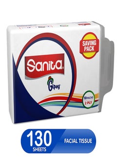 Buy Facial Tissue 10 Packs 2 Ply 1300 Sheet White White in Saudi Arabia