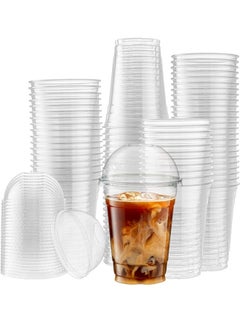 Buy 50-Piece Disposable Plastic Cup with Flat Lid Clear 475ml in Egypt