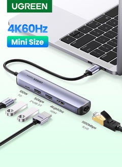 Buy USB C Hub 5 in 1 Type C Adapter With Ethernet Multiport Converter With 4K HDMI RJ45 Ethernet 2 USB Ports PD Charging For MacBook Pro Air M3 M2 M1 iPad Pro M4 iPhone 16 15 Pro Max Lenovo Dell HP Silver in UAE