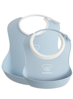 Buy Pack Of 2 Feeding Baby Bib Set Powder Blue in UAE