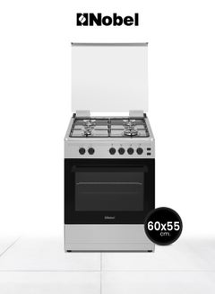Buy 60 x 55 Gas Cooker, 4 Gas Burner, Gas Oven & Gas Grill, 6 Knob Control Manual Button Ignition, Glass Lid, Inner Light, Flame Failure Device Protection, 59.8 x 56.7 x 85.3 cm, Silver, Made In Turkey NGC7406 Silver in UAE