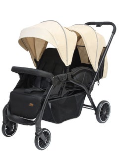 Buy Dois - Twin Stroller - Beige, Twin Baby Stroller Pram in UAE