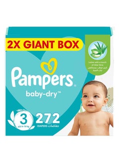 Buy Baby-Dry Taped Diapers with Aloe Vera Lotion, Leakage Protection, Size 3, 6-10kg, 272 Count in UAE