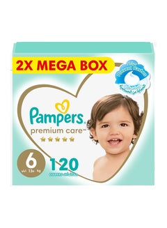 Buy Premium Care Taped Baby Diapers, Size 6, 13+kg,  Softest Absorption for Ultimate Skin Protection, 120 Count in Saudi Arabia