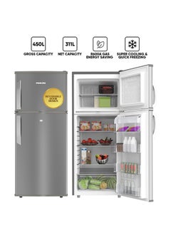 Buy 450L Gross / 311 Net, Double Door Refrigerator, With Vegetable Crisper And Adjustable Glass Shelves, Convenient Defrosting And Temperature Control, Ideal For Kitchen, Bedroom, Office And Hotels 584 kW NRF450DN5S Grey in UAE