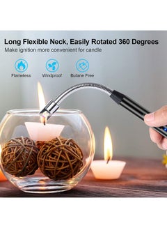 Buy 360 Degree Windproof Flameless Flexible Neck Long USB Type-C Rechargeable Electric Candle Arc Lighter With LED Battery Display Black 26 x 1.5 x 1.5cm in Saudi Arabia