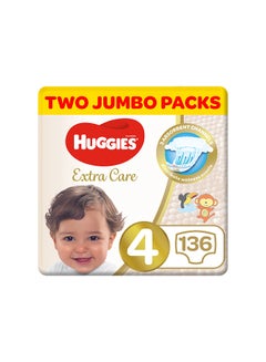 اشتري Extra Care Baby Diapers, Size 4, 8 - 14 Kg, 136 Count (68 x 2) - Mega Pack, Gental Skin Care, Breathable Material في الامارات