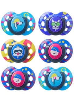 Buy Pack Of 6 Fun Style Soothers Symmetrical Orthodontic Design BPA-Free Silicone Baglet For 6-18 Months Multicolour in UAE