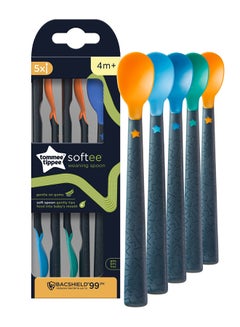 اشتري Pack Of 5 Softee Weaning Spoons With Antibacterial Technology, Anti-Slip Handles And Super-Soft, 4 Months+, Multicolour في الامارات