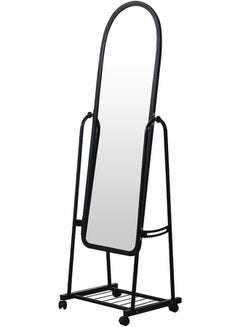 Buy Durable Glass Standing Mirror With Adjustable Stand And Wheels For Easy Movement For Makeup For The Bedroom For The Living Room Black/Clear 153x40cm in UAE