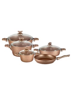 Buy 9-Pieces Galaxy Granitec Big Size Cookware Set Non-Stick Surface Bakelite Handles And Knobs -PFOA Free Includes 3xDeep Pot With Tempered Glass Lid 20cm + 24cm + 30cm , 1xLow Pot With Tempered Glass Lid 28x7 cm, 1xFry Pan 28x5.5cm Rose Gold 20 + 24 + 30 cm Deep Pot / 28 cm low pot / 28 cm frypancm in UAE