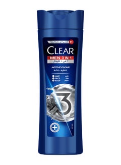 Buy Clear Men  3In1 Shampoo For Men, Anti Dandruff Shampoo For Hair, Face And Body Blue 400ml in Saudi Arabia