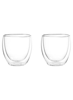 اشتري 2-Piece Double Walled Thermal Insulated Coffee Glass Cup Clear 250ml في الامارات