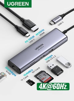 اشتري 7-in-1 USB C Hub 4K@60Hz Type C to HDMI Dongle Multifunctional Adapter with Gigabit Ethernet Interface USB 3.0 Ports 100W Power Delivery SD/TF Card Reader for MacBook Pro/Air 2021/2020 iPad Pro لون رمادي في مصر