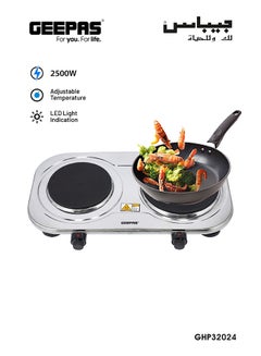 Buy Stainless Steel Double Hot Plate Indicator Light Adjustable Temperature Control Overheat Protection Non-Slip Feet Auto Thermostat Hot Plate for Kitchen Camping 2500 W GHP32024 Silver in Saudi Arabia