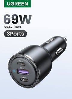 اشتري 69W Fast Car Charger 3 Ports USB Car Mobile Phone Fast Charging Adapter with PD 65W USB C Port & QC 3.0 for iPhone 14/14 Plus/14 Pro/14 Pro Max/iPhone 13 series iPad Pro iPad mini MacBook أسود في السعودية