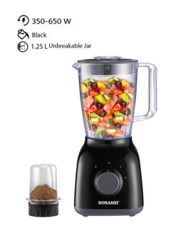 Buy 2 In 1 Blender With 2 Speed Setting And Pulse - Spice Grinding, Smoothie Making And Juicing 350-650 Watts | Unbreakable Blender Jars With Stainless Steel Blades | Safety Lock System 1.25 L 650 W SB-144N Black in Saudi Arabia