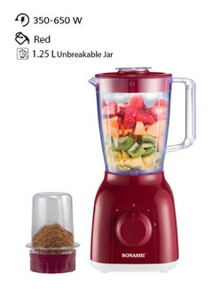 Buy 2 In 1 Blender With 2 Speed Setting And Pulse - Spice Grinding, Smoothie Making And Juicing 350-650 Watts | Unbreakable Blender Jars With Stainless Steel Blades | Safety Lock System 1.25 L 650 W SB-144N Red in UAE