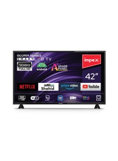 Buy 42 Inch Full HD Smart Android LED TV With Free Wall Mount- A+ Grade Panel, Quad Core Processor, Super Slim, Smart Energy Saving, Mirror Cast And E-Share, HDMI\USB\Wi-Fi Input, Netflix, YouTube, Disney+, Apple TV+, Starz Play Arabia Gloria 42 Smart Black in Saudi Arabia