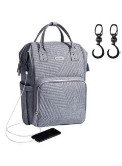 Buy Diaper Backpack And USB Charging Port With Stroller Hooks - Grey in UAE