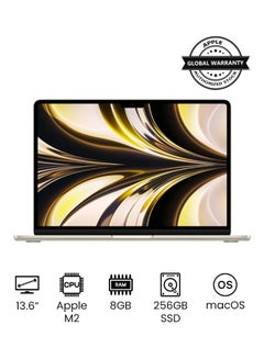 اشتري شاشة MacBook Air MLY13 مقاس 13 بوصة: شريحة Apple M2 مع وحدة المعالجة المركزية 8 النواة ووحدة معالجة الرسومات 8 النواة، و256 جيجابايت - لوحة مفاتيح باللغة الإنجليزية العربية Starlight ضوء النجوم في مصر