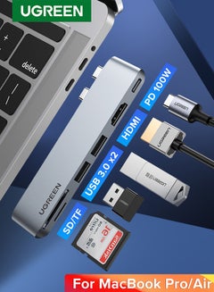 اشتري موزع ومحول USB C‏ 6 في 1 بمنفذ HDMI بجودة 4K ومنفذ ثاندربولت 3 Type-C وقارئ بطاقات SD/TF ومنفذي USB 3.0 متوافق مع جهاز ماك بوك برو /إير M1 إصدار 2021/2020/2019 بلون فضي في مصر