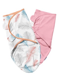 Buy Organic Swaddle Lightweight - Feather Print And Pink, Pack of 2 in UAE