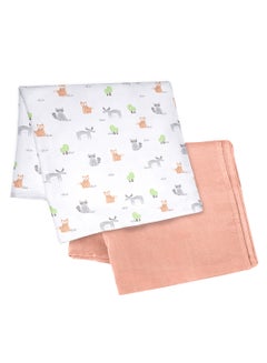 Buy Bamboo Muslin Wrap Swaddle Pack Of 2 Forest Print And Peach in Saudi Arabia