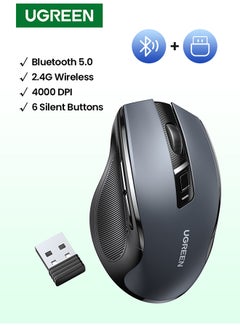 Buy Wireless Mouse Ergonomic Mouse With Bluetooth 5.0 & USB 2.4G Dual Mode Mice 5DPI Adjustment up to 4000DPI Silent and Noiseless Cordless Mouse Compatible With Lenovo Dell Macbook ASUS Smart TV Black in Saudi Arabia