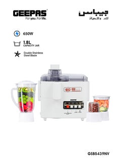 Buy Multi-Functional 4-In-1 Food Processor (Juicer/Blender/ Grinder & Chopper) With Plastic Jar With SS Blades,2 Speed Control With Pulse 1.8 L 650 W GSB5439NV White in Saudi Arabia