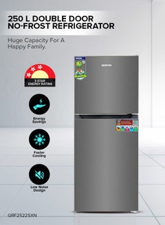 Buy 250L Gross-180L Net Capacity, No Frost Double Door Refrigerator With Multi Air Flow, Stainless Steel Body, Recessed Handle, Tempered Glass Shelves, Faster And Deep Cooling, LED Internal Lamp, Ice Tray, Egg Tray GRF2522SXN Grey in UAE