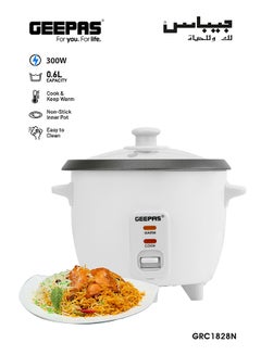 Buy Electric Rice Cooker With Cool Touch Handles 0.6 L 300 W GRC1828N White in Saudi Arabia