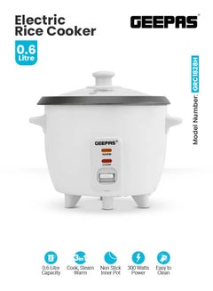 Buy Multifunctional Rice Cooker With Non-Stick Inner Pot With Cool Touch Handle/Includes Cook And Keep Warm Functions, Equipped With Tempered Glass Lid, Rice Spoon, Plastic Inner Steamer And Measuring Cup 0.6 L 300 W GRC1828H White in UAE