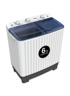 Buy 6.0KG Wash /4.5KG Spin Capacity Twin Tub Washing Machine, 400W Wash Power, Air Drying, IPX4 Waterproof Grade, Transparent Blue Cover, 1300RPM NWM600RH White in UAE