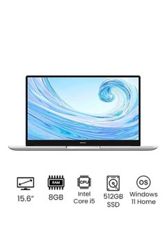 اشتري MateBook D 15 Laptop With 15.6-Inch Full HD Display, Core i5-1155G7 Processor/8GB RAM/512GB SSD/Windows 11 Home/ English/Arabic Mystic Silver في الامارات