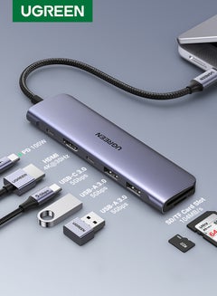 اشتري موزع USB C ب7 في 1 محول تايب سي بـواحد منفذ تايب سي ومنفذين USB-A 3.0 لنقل بيانات، مع منفذ شحن سريع 100W، منفذ 4K يواس بي سي الى HDMI، قارئ بطاقة SD/TF، محول متعدد المنافذ لأيفون 15 وماك بوك برو وماك اير رمادي في الامارات