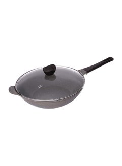 Buy Mitra, Wok Pan With Lid Grey Marble 34cm in UAE