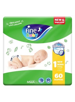 Buy Diapers Size 1 (2-5Kg) Medium, 60 Count - With The New Double Lock Leak Barriers in UAE