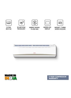 Buy 1.5 Ton Piston Split AC, Energy Saving  Air Conditioner, Efficient Cooling With T3 Tropical Piston Compressor, 18000 BTU, Auto Restart, Best For Home, Room, Office And Shops, 5 Years Compressor Warranty 1.5 TON NSAC18138E22 White in UAE