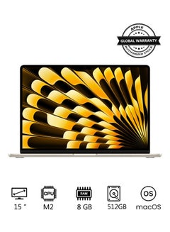 Buy MacBook Air MQKV3 15-Inch Display, Apple M2 Chip with 8-Core CPU And 10-Core GPU, 512GB SSD,English Keyboard Starlight in Egypt