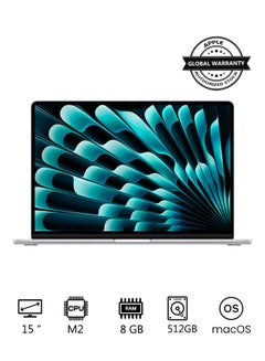 Buy MacBook Air MQKT3 15-Inch Display, Apple M2 Chip with 8-Core CPU And 10-Core GPU, 512GB SSD,English Keyboard Silver in Saudi Arabia