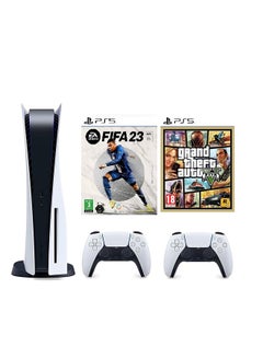 Buy Play Station 5 Console Disc Version With 2 Controllers Fifa 23 Arabic Version And Grand Theft Auto V Intel Version in Saudi Arabia